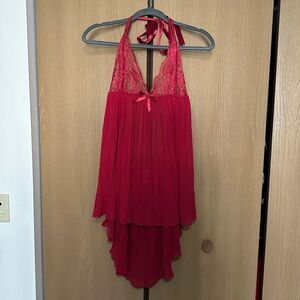 Fantasy lingerie plus 3X 4Xred lace pleated skirt bottom ribbon lace halter tie